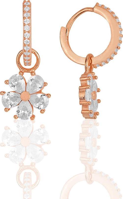 Gümüş rose zirkon taşlı çiçek küpe