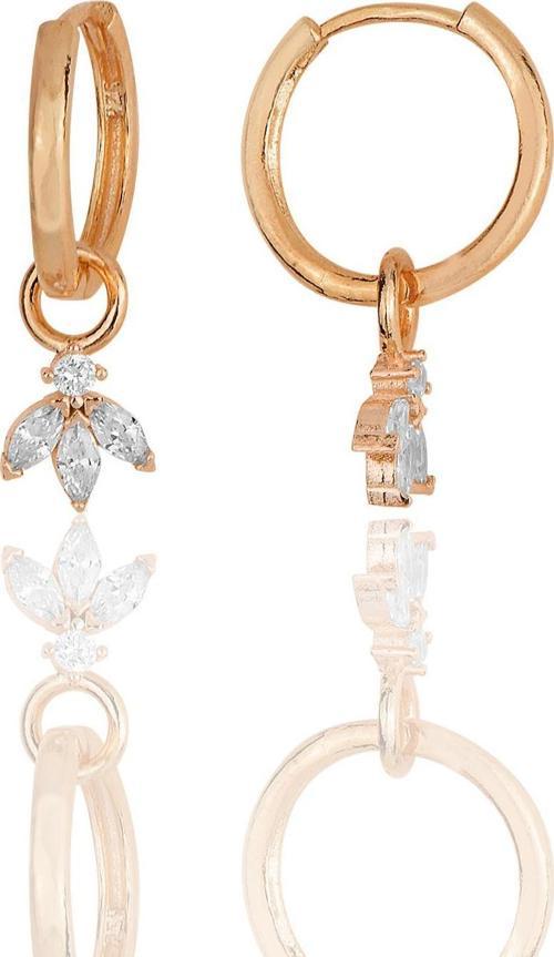 Gümüş rose zirkon üç taşlı lotus çiçeği küpe 