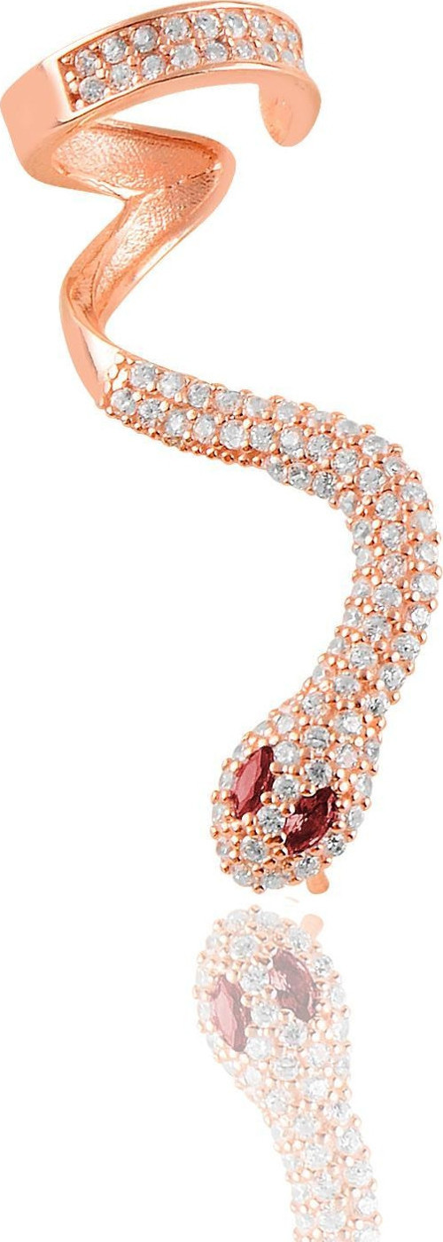 Gümüş rose zirkon ve kök yakut taşlı yılan kıkırdak küpe