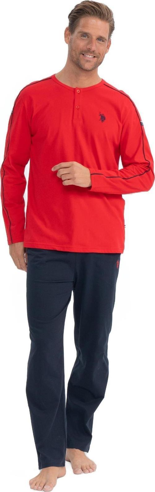 18836 Erkek Kırmızı Patlı Düğmeli Uzun Kol Pijama Takımı