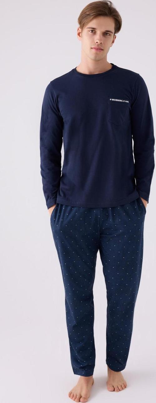 3146 Erkek Mornig Vibes Lacivert Uzun Kol Pijama Takım