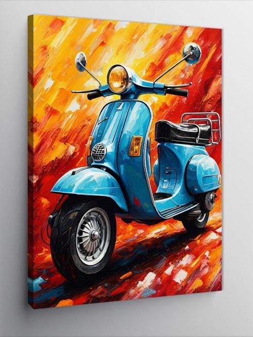 Kanvas Tablo Alevli Mavi Vespa