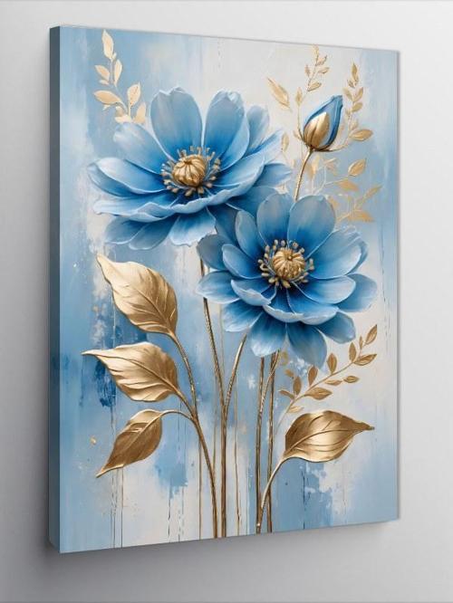 Kanvas Tablo Altın Çiçek Yaprakları