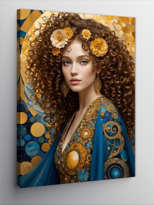 Kanvas Tablo Altın Çiçekli Kadın Portre