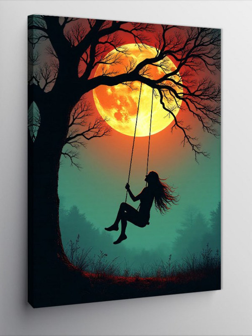 Kanvas Tablo Ay Işığında Salıncak