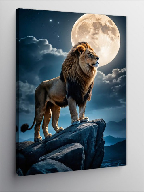 Kanvas Tablo Ayışığında Aslan