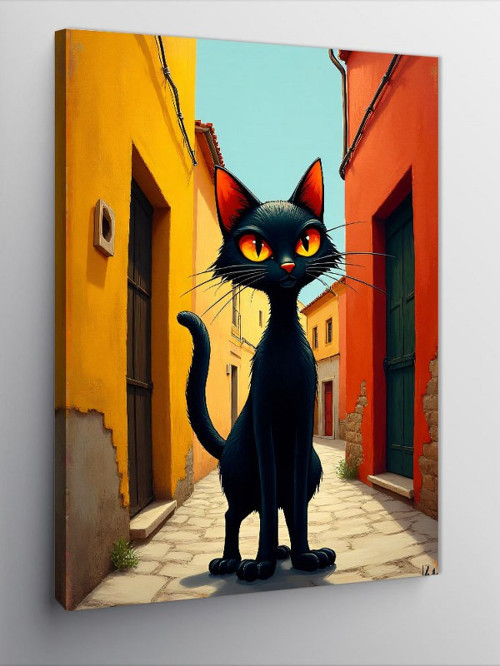 Kanvas Tablo Dar Sokakta Siyah Kedi