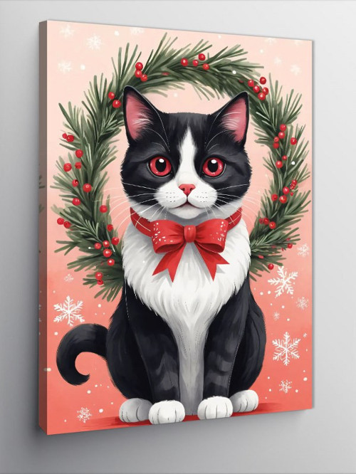 Kanvas Tablo Fiyonklu Sevimli Kedi