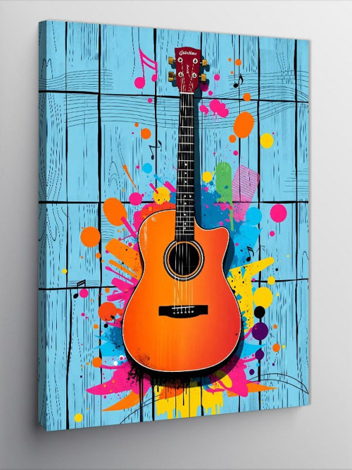 Kanvas Tablo Grafiti Akustik Gitar