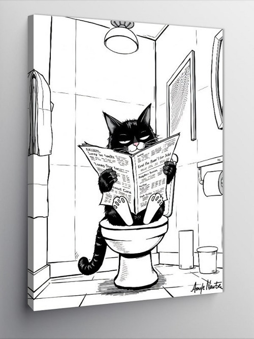 Kanvas Tablo Karikatür Tuvalet Kedisi
