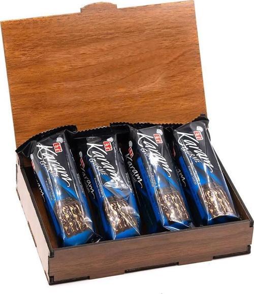 Sevdiklerinize Özel Ahşap Hediye Kutusunda 4 Adet Karam Gurme Bitter Çikolatalı