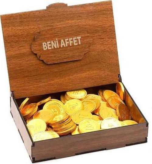 Sevdiklerinize Özel Ahşap Hediye Kutusunda Para Çikolata ( Beni Affet Yazılı )