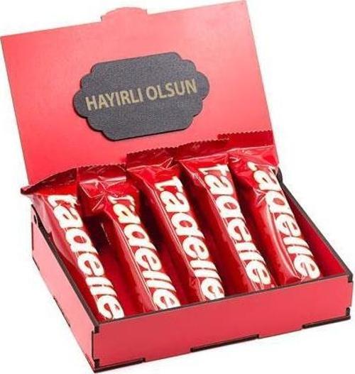 Sevdiklerinize Özel Kırmızı Ahşap Hediye Kutusunda 5 Adet Tadelle Sütlü Çikolata ( Hayırlı Olsun Yazılı )