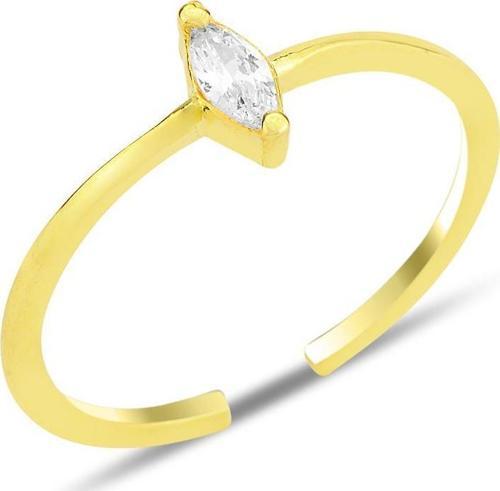 Gümüş altın yaldızlı mekik zirkon taşlı alttan ayarlanabilir yüzük