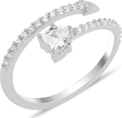 Gümüş rodyumlu zirkon taşlı üstten ayarlanabilir kalp yüzük