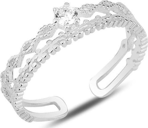 Gümüş rodyumlu zirkon tek taşlı ayarlamalı yüzük