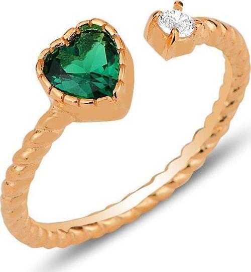 Gümüş rose yeşil taşlı kalp modeli ayarlamalı yüzük