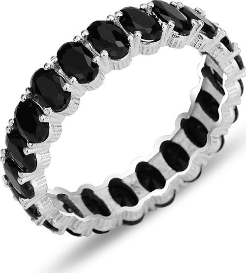 Gümüş rodyumlu oval baget kesim onix taşlı tamtur yüzük