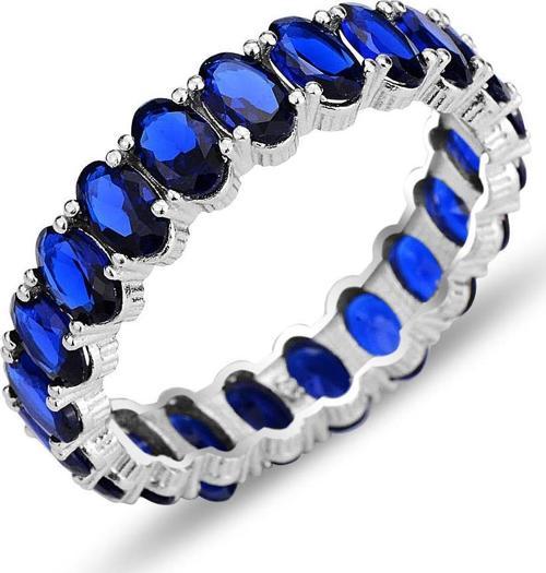 Gümüş rodyumlu oval baget kesim safir taşlı tamtur yüzük 