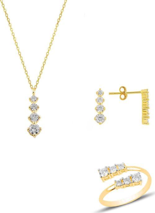Gümüş altın yaldızlı zirkon taşlı pırlanta modeli pırıltı üçlü set 