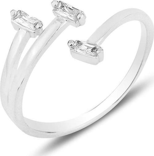 Gümüş rodyumlu baget üç taşlı ayarlamalı yüzük 