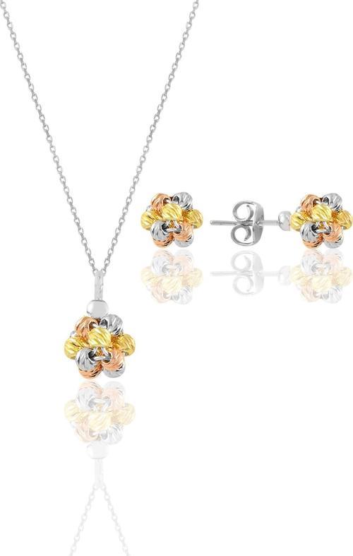 Gümüş altın yaldızlı, rodaj ve rose renkli dorissa dorica top kolye ve küpe seti 