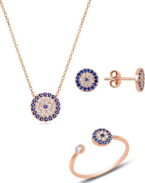 Gümüş rose  nazar modeli üçlü set 