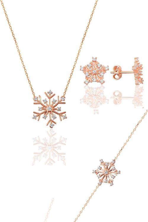 Gümüş rose kartanesi modeli üçlü set 