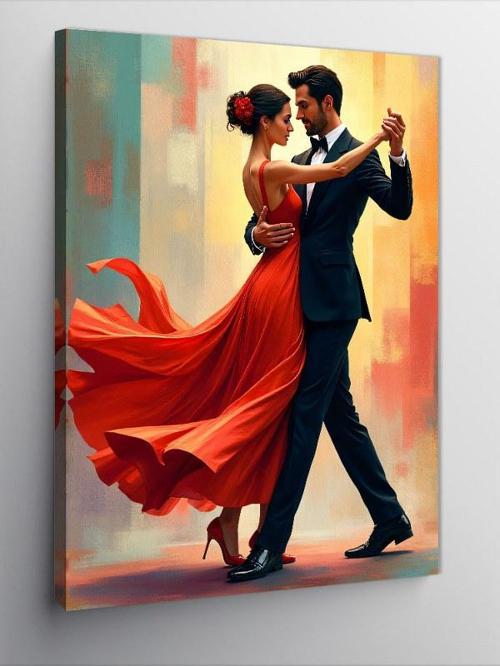 Kanvas Tablo Kırmızı Elbiseli Kadın Dansı
