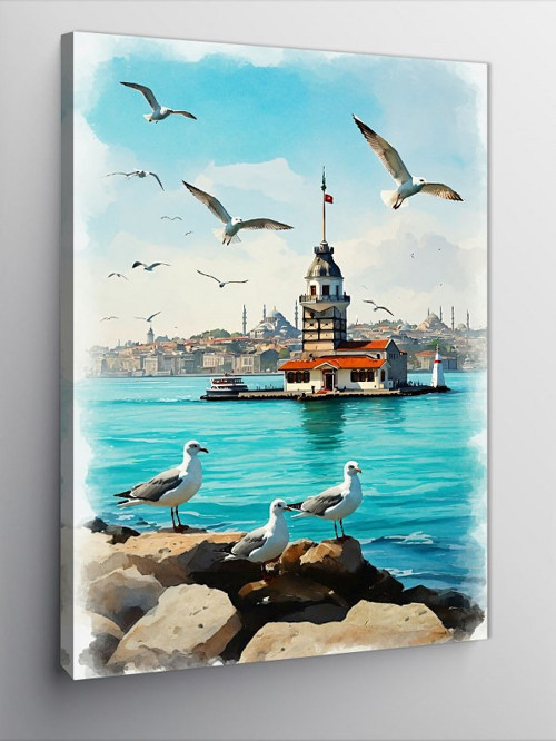 Kanvas Tablo Kız Kulesi Ve Martılar