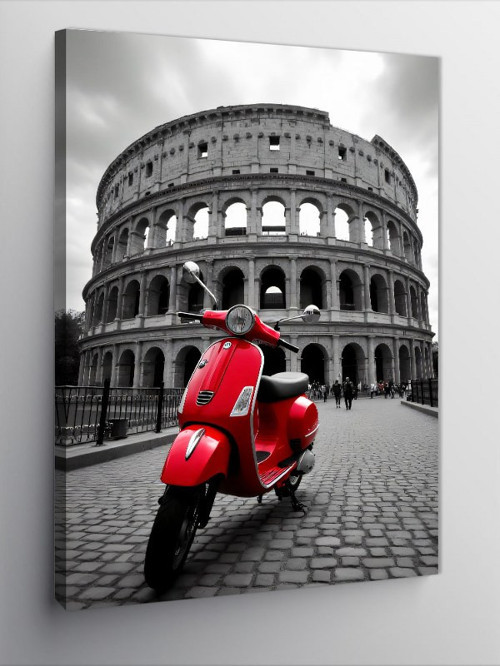 Kanvas Tablo Kolezyum Ve Kırmızı Vespa