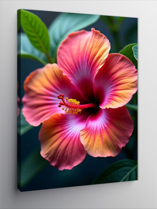 Kanvas Tablo Pembe Hibiskus Çiçeği