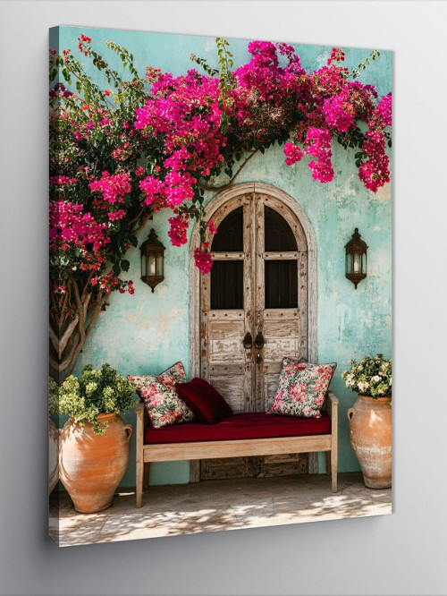 Kanvas Tablo Pembe Sarmaşık Kapı