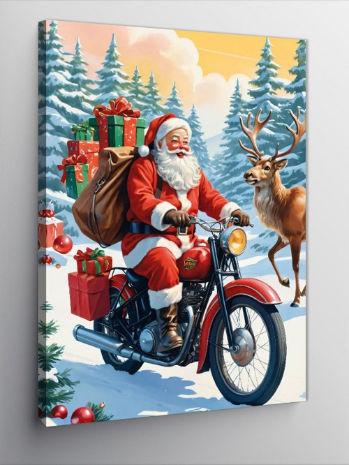 Kanvas Tablo Noel Baba Ve Geyik