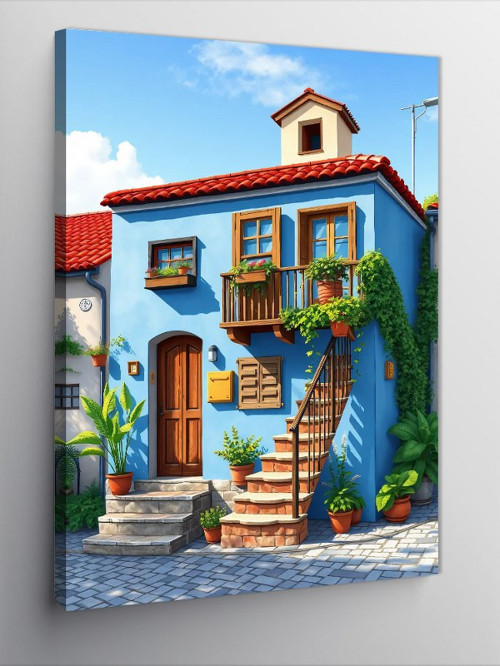 Kanvas Tablo Renkli Akdeniz Evi