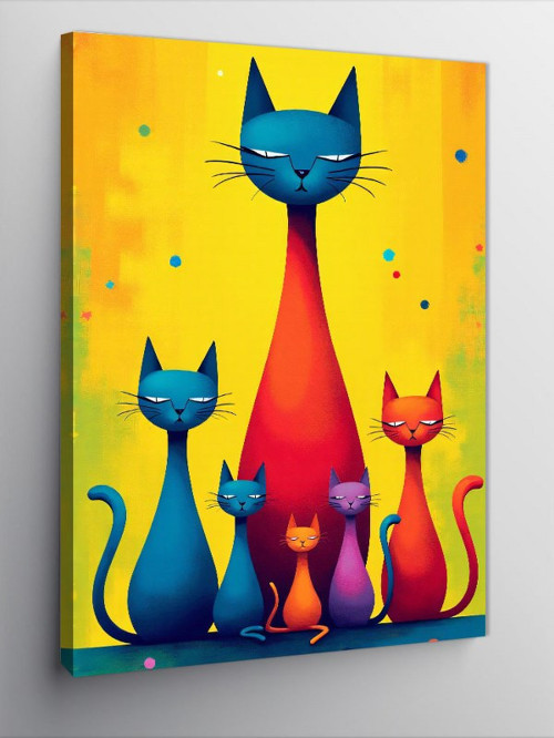 Kanvas Tablo Renkli Kedi Çiftleri