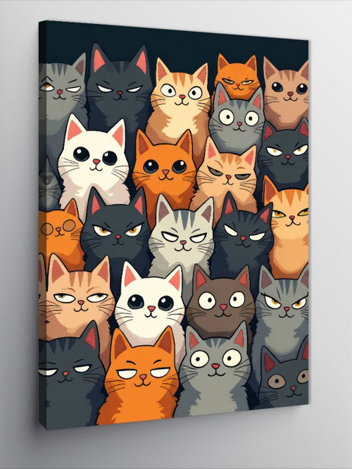 Kanvas Tablo Renkli Kedi Topluluğu