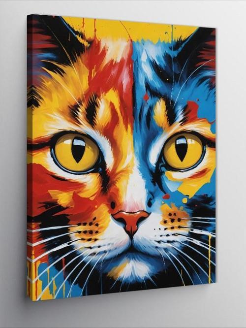 Kanvas Tablo Renkli Kedi Yüzü