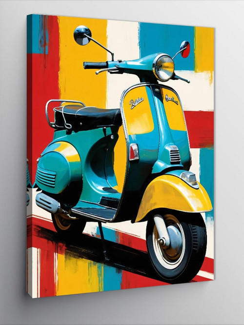 Kanvas Tablo Renkli Vespa Ve Geometri