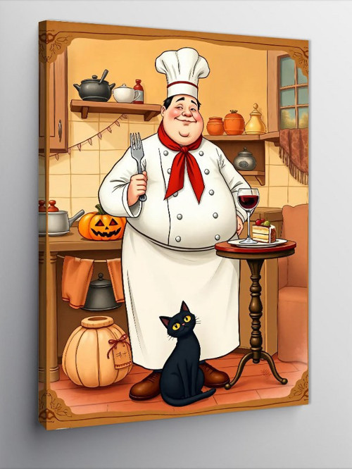 Kanvas Tablo Şef Ve Siyah Kedi