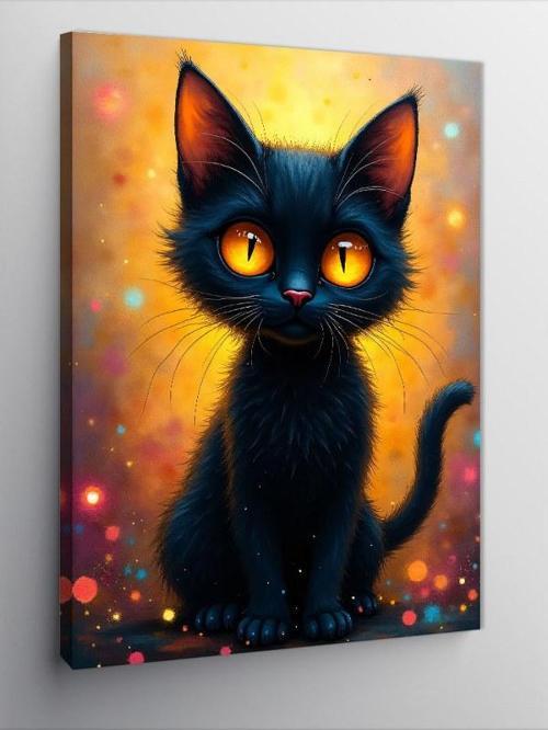 Kanvas Tablo Sarı Gözlü Siyah Kedi