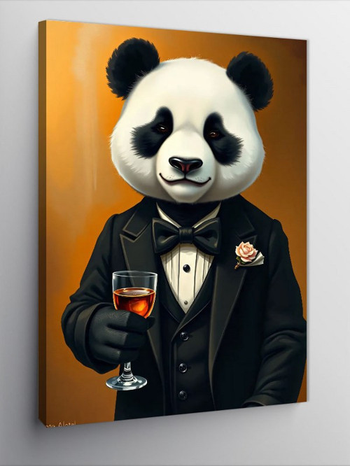 Kanvas Tablo Şık Takım Elbiseli Panda
