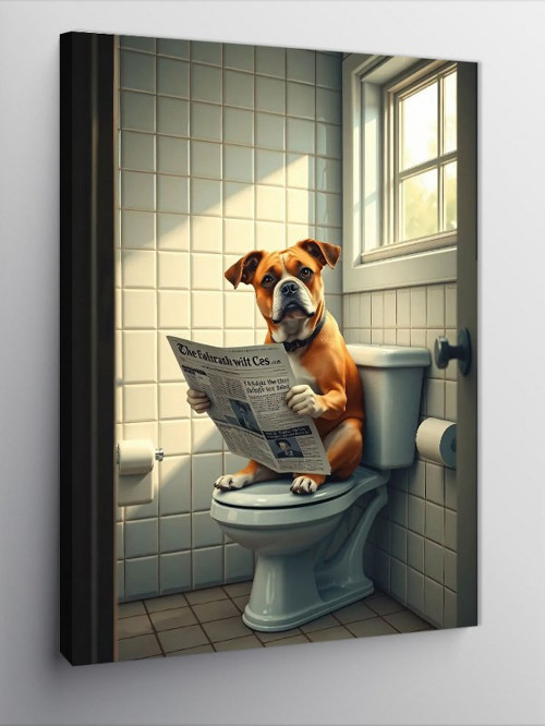 Kanvas Tablo Tuvalette Gazete Okuyan Köpek