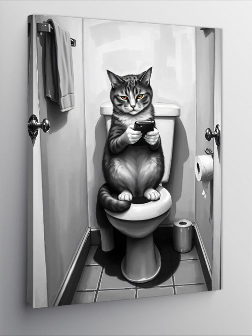 Kanvas Tablo Tuvalette Kedi