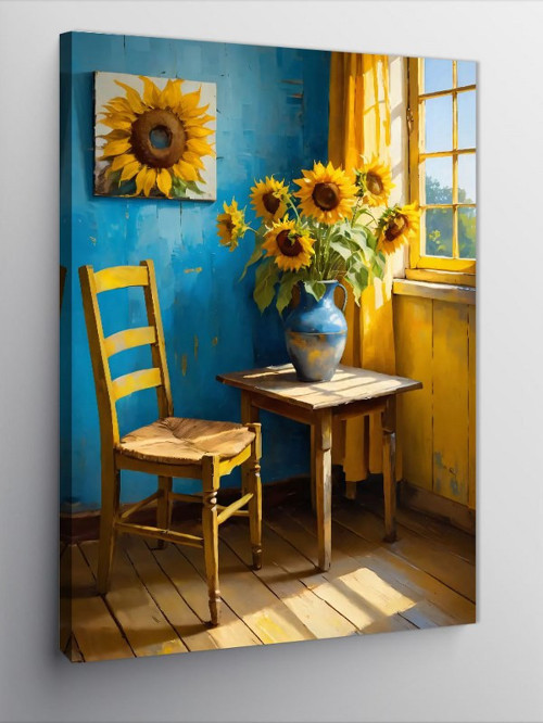 Kanvas Tablo Sunflower'Lı Mavi Oda