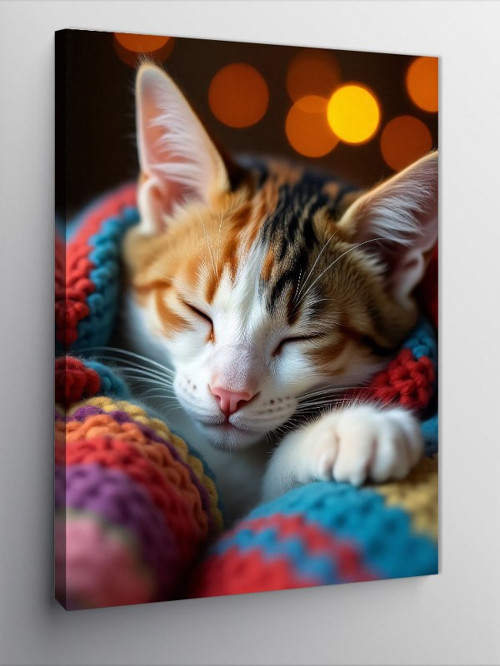 Kanvas Tablo Uyuyan Kedi Rüya Kompozisyonu