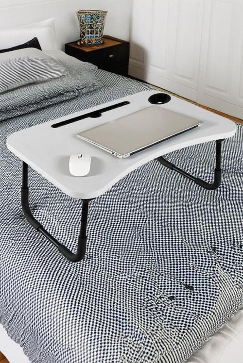 Taşınabilir Katlanır Koltuk Yatak Üstü Laptop Tablet Çalışma Masası ve Kahvaltı Sehpası Beyaz
