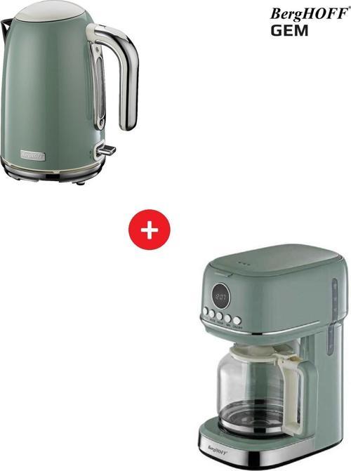 RETRO Yeşil Filtre Kahve Makinesi + 1,7 Lt Retro Kettle Su Isıtıcı