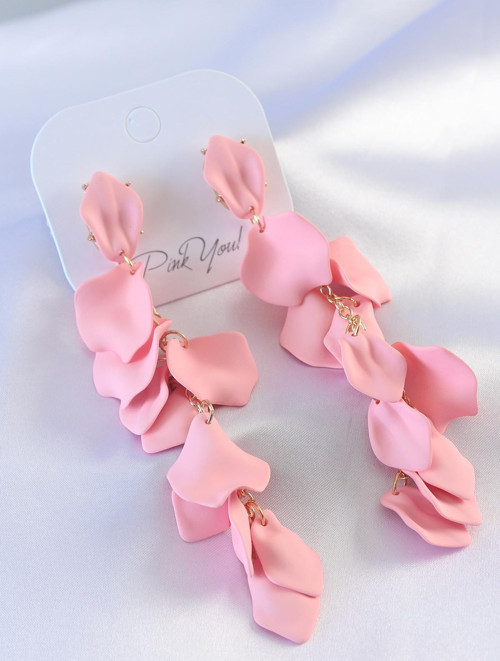 Gold Renk Pembe Yaprak Model Kadın Küpe - TJ-BKP7303