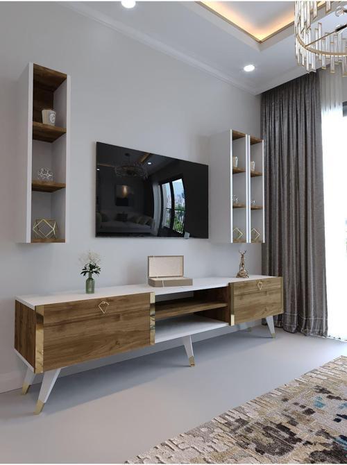 Festival Tv Ünitesi G3006-2-1 Ceviz Beyaz - Color Gold Tv Sehpası Ve Duvar Rafı